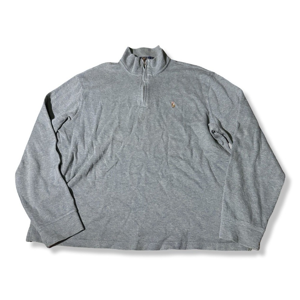 Polo Ralph Lauren Sweater Mens Large Gray Quarter Zip Mock Neck Cotton Pullover